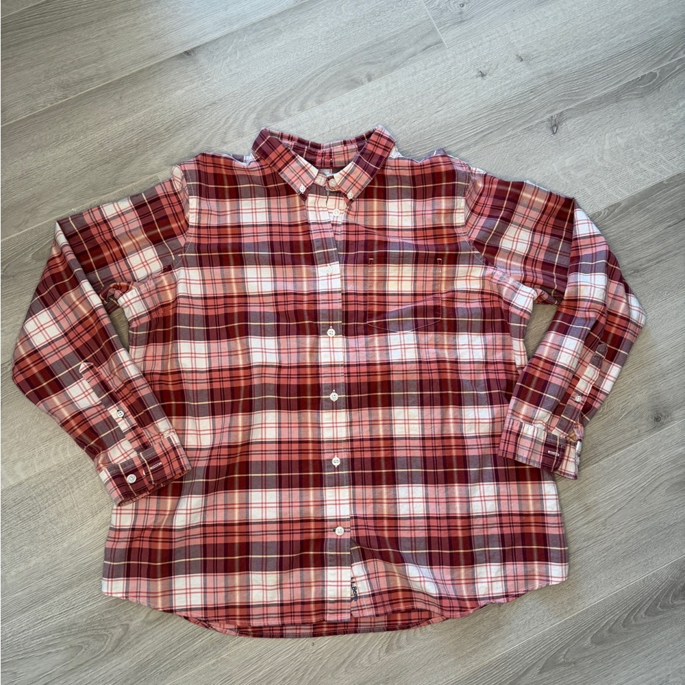 L.L. Bean Women’s XL Button Down Shirt Plaid Pink Red Long Sleeve Cotton Top